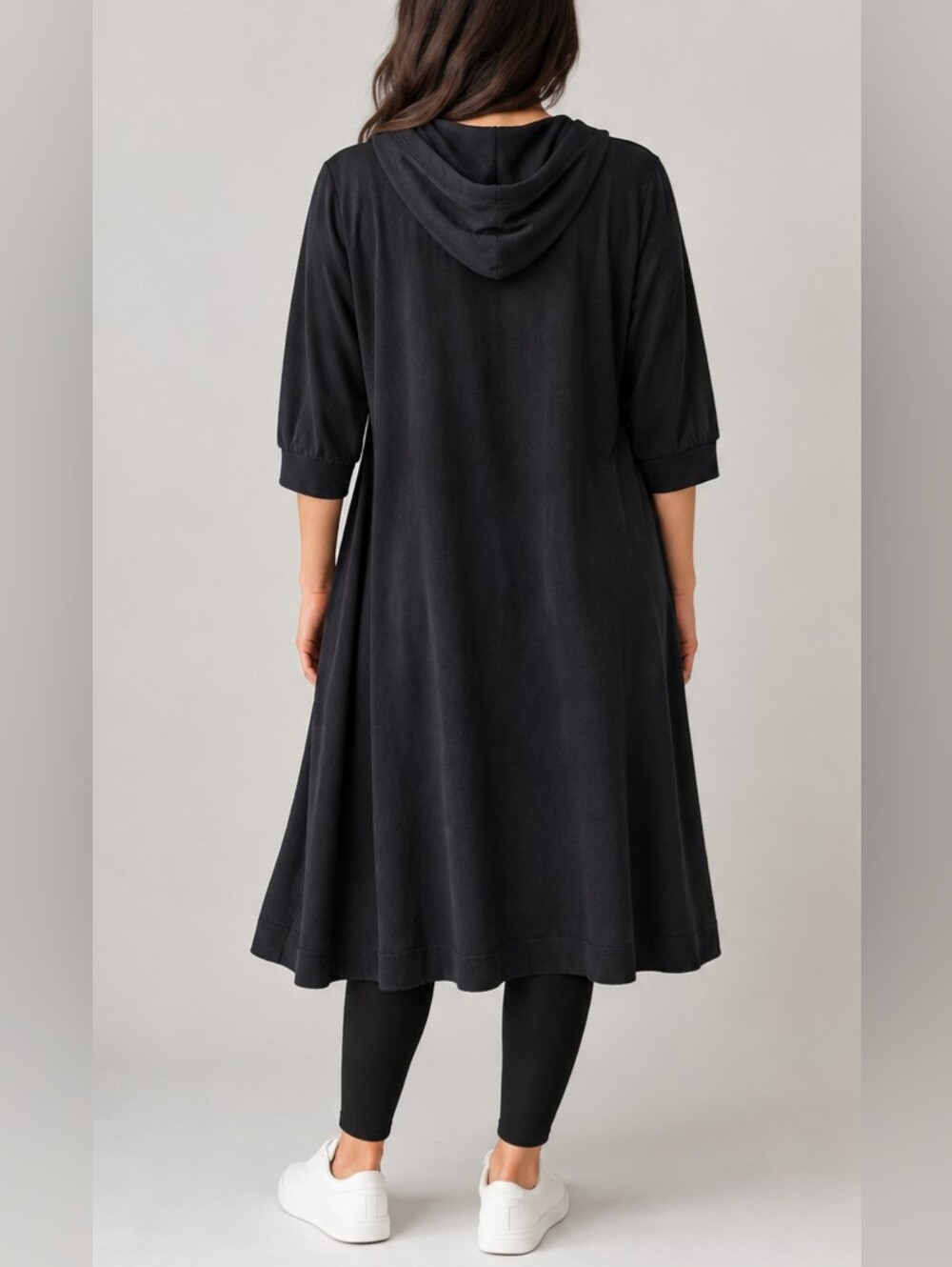 Cyrus Black Long Hooded Open-Front Coatigan